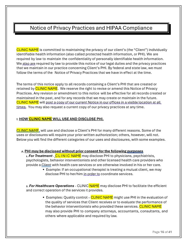 New client paperwork, medical forms, intake paperwork, ABA, Benefit Verification, VOB, copay, deductible, coinsurance, parent communication