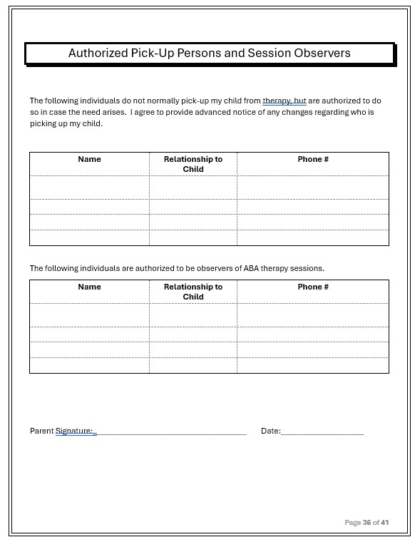 New client paperwork, medical forms, intake paperwork, ABA, Benefit Verification, VOB, copay, deductible, coinsurance, parent communication